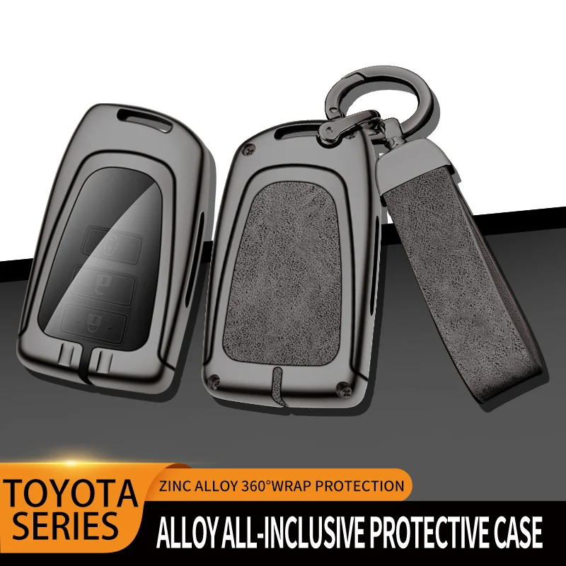 Leather Car Metal Key Case Cover For Toyota Prado Yaris Vios Previa Protector Shell Keyless Auto KeyChain  Accessories