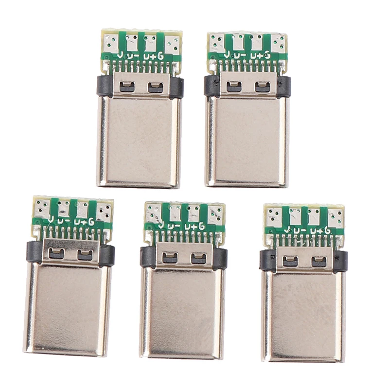 5Pcs USB 3.1 Type C Male DIY Solder Plug Connector Socket Attached PC Board