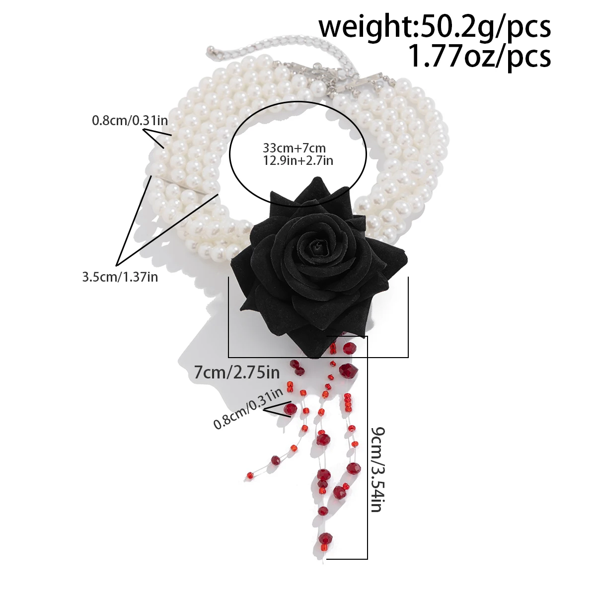 PuRui Gothic Elegant Rose Rose Imitation Pearl Neck Woman Trendy Multilayer Blood Tassel Crystal Clavicle Necklace Jewelry New