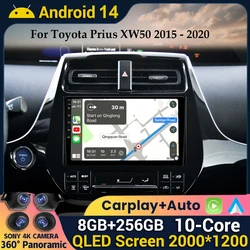 Android 14 Carplay Auto Car Radio For Toyota Prius XW50 2015 2016 2017 2018 2019 2020 Multimedia Player DSP 2din 4G+WIFI Stereo