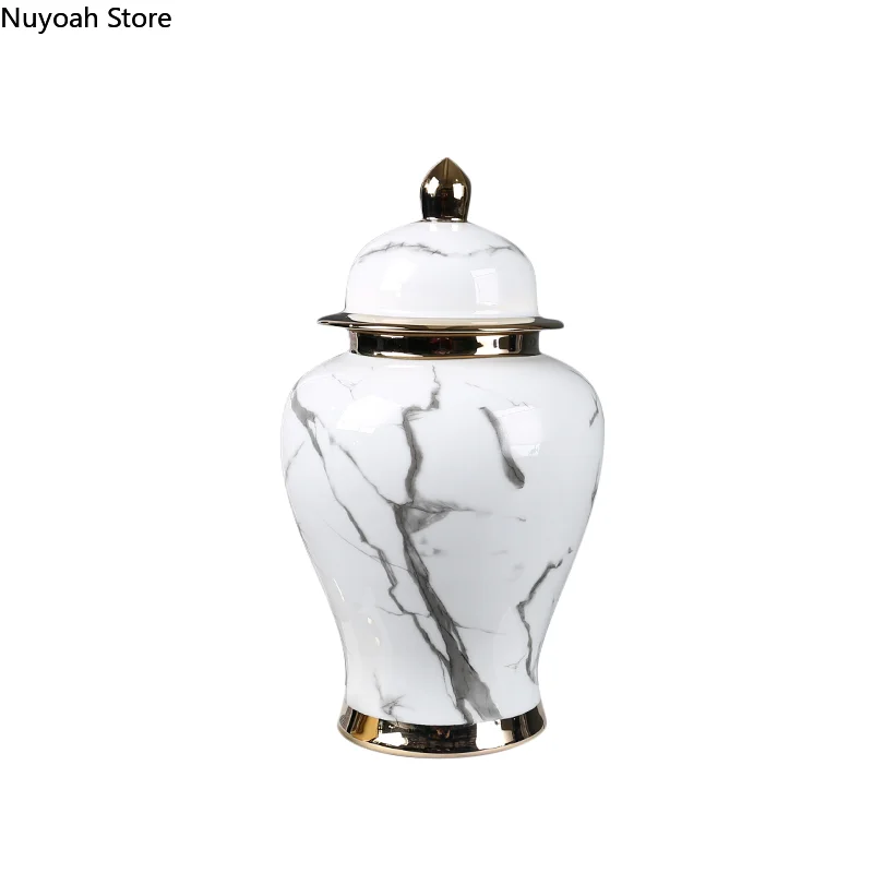 Chinese Style Light Luxury Imitation Marble Ceramic Storage Jar Vase Decoration Living Room Desktop Decoration Home Decoration