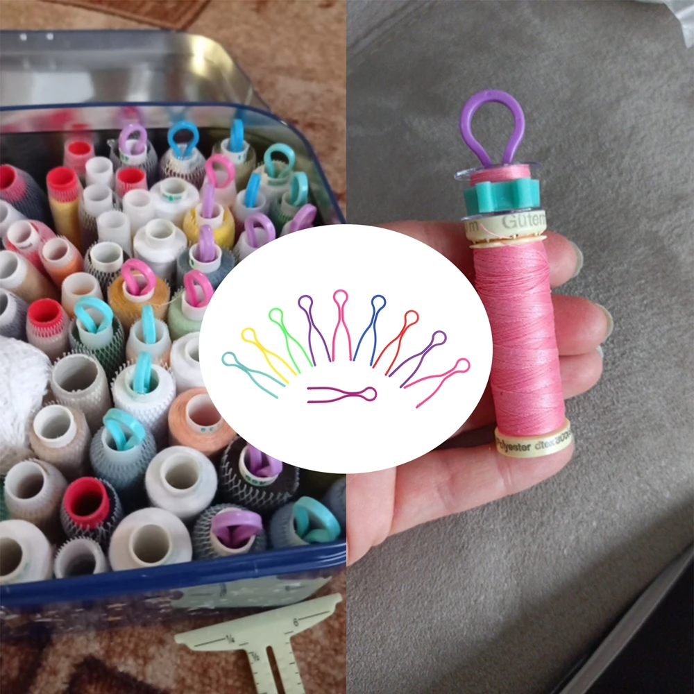 50pcs Random Multicolour Plastic Sewing Bobbin Thread Holders Thread Clip Spool Storage Space Organizer DIY Tools 6.7cm/2.64inch