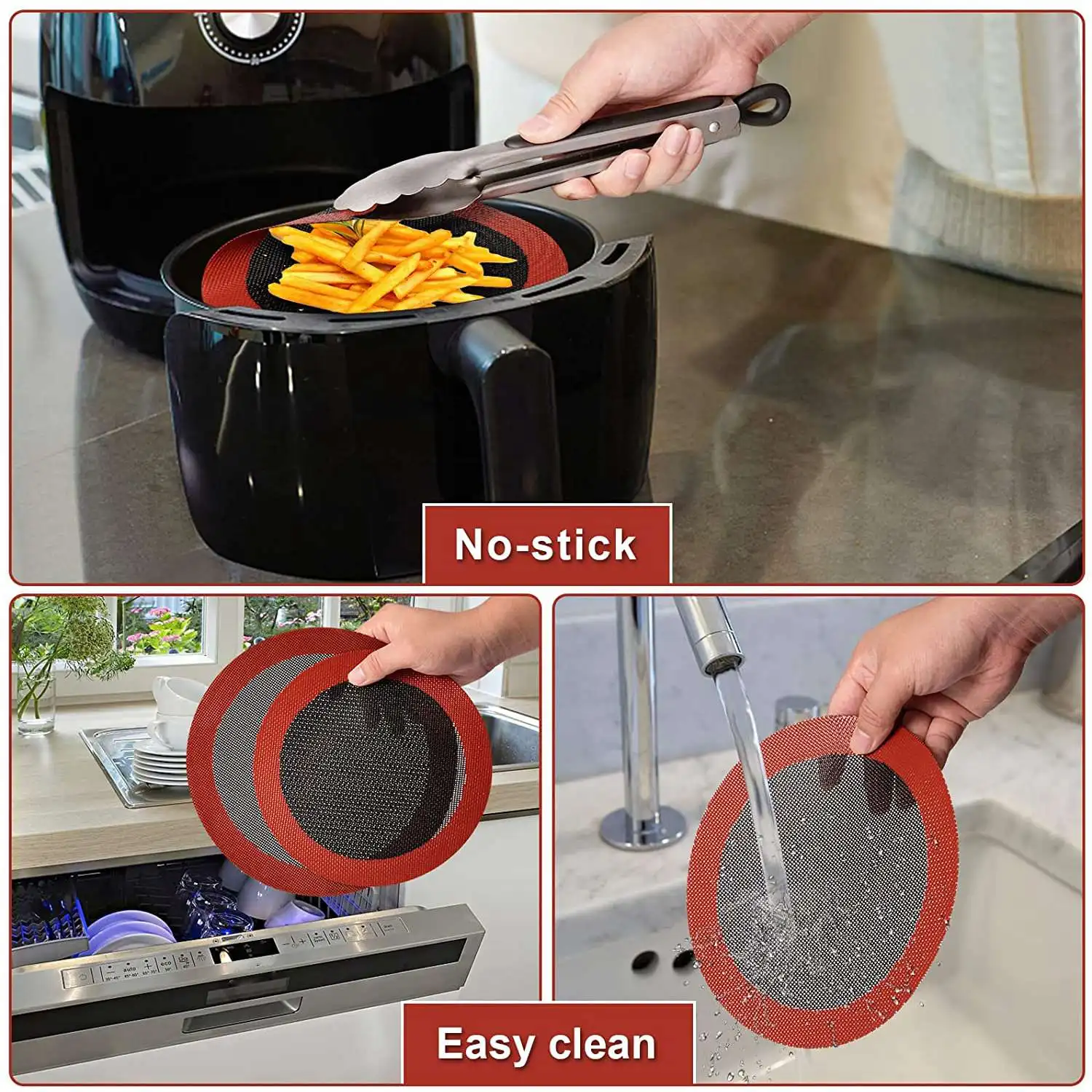 多目的丸型エアフライヤーライナー、再利用可能な焦げ付き防止マット、エアフライヤーバスケット、9インチ