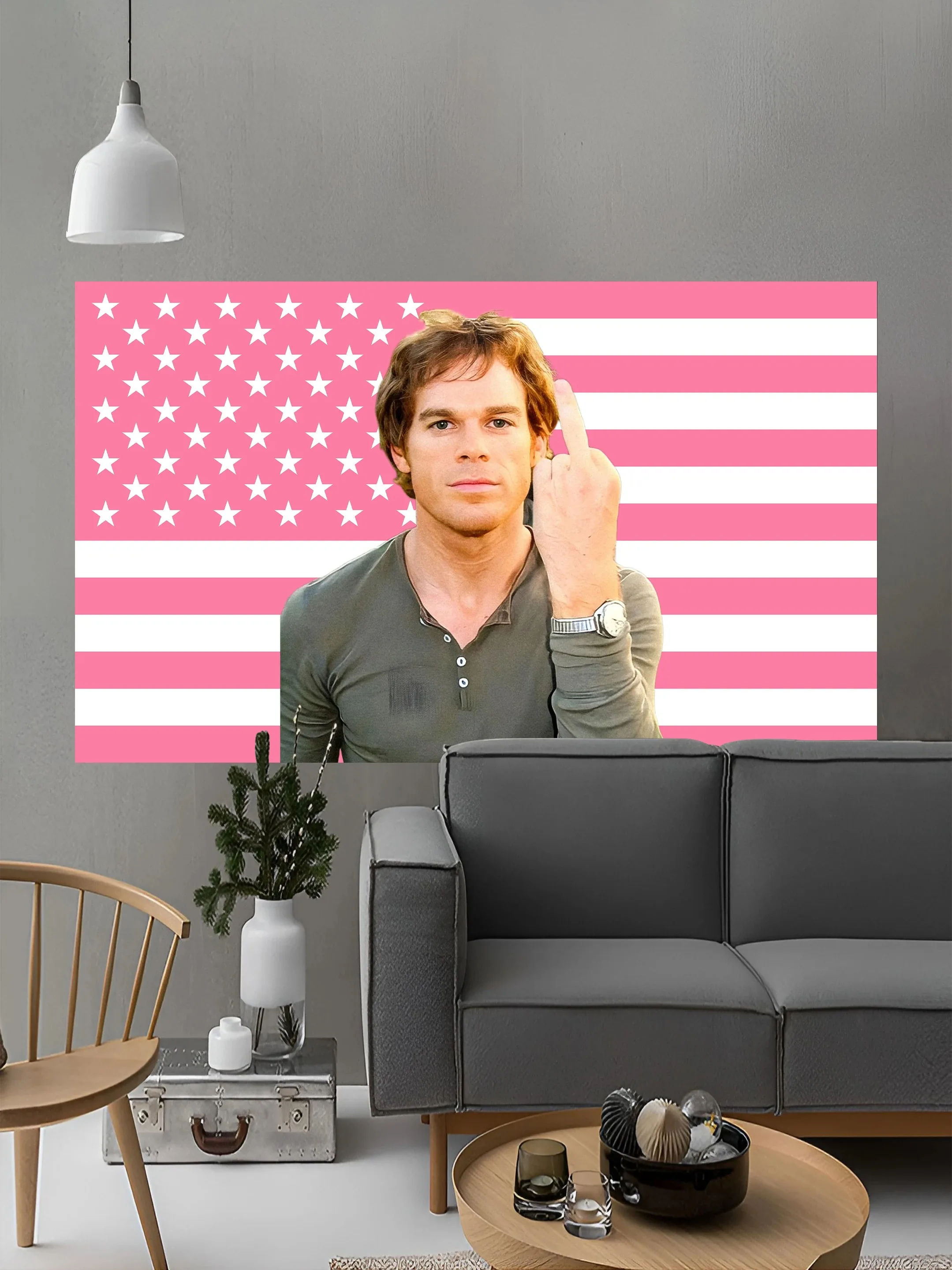 Michael C. Hall Flag Dexter Poster Indoor and Outdoor Decoration Horizontal Print Tapestry American Flag Wall Hanging Cloth