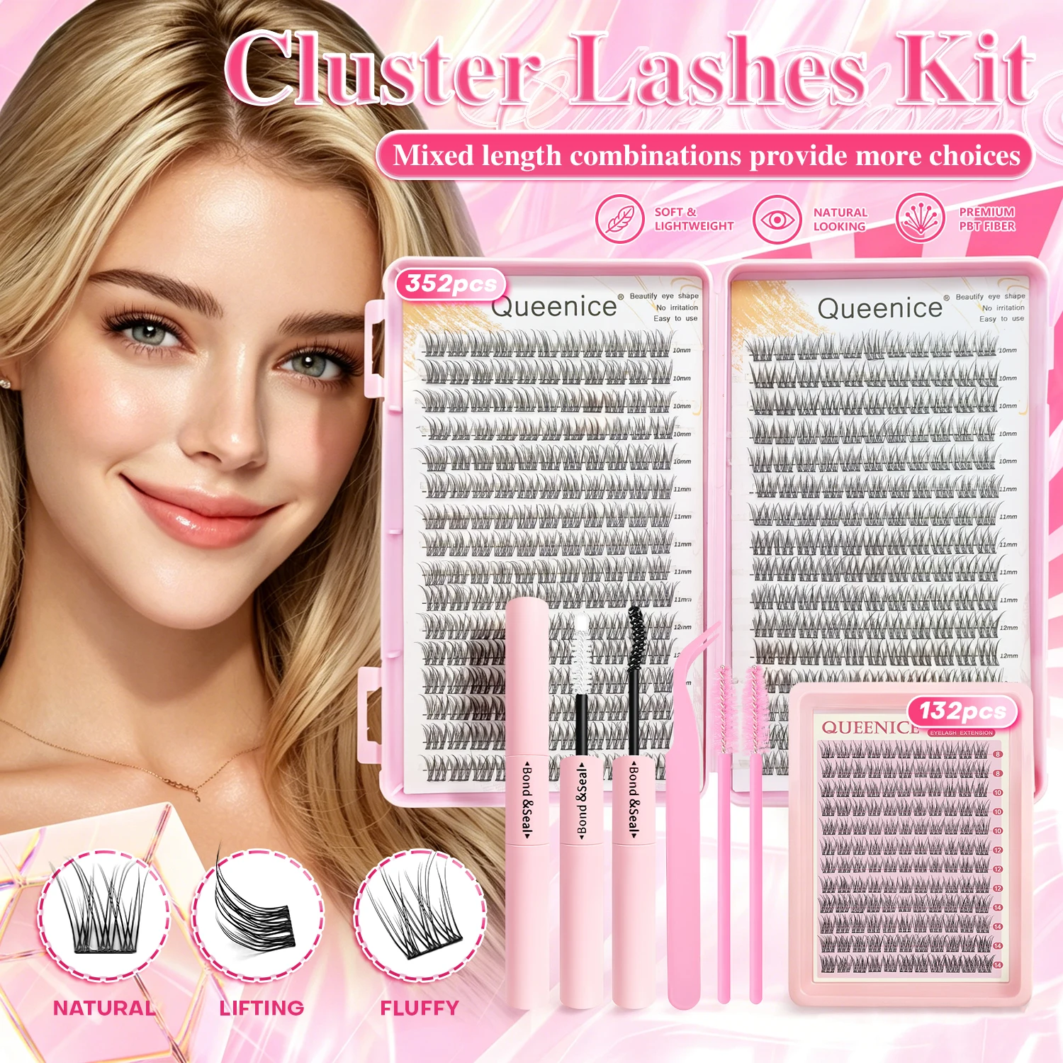 Kit de cils en grappe, Cils individuels effet manga féerique et naturellement volumineux, Extensions de cils DIY, Longueurs mixtes, Bande fine et souple