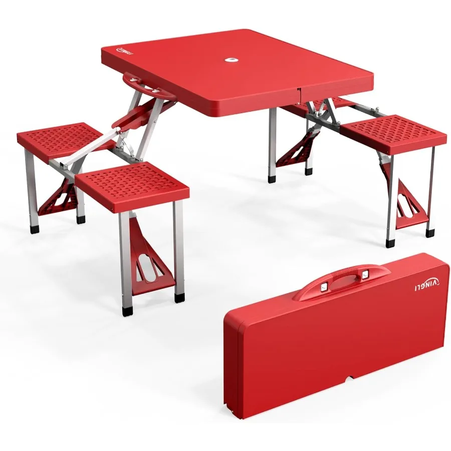 

4 Ft Portable Folding Picnic Table with 4 Seats and Umbrella Hole for Outdoor Use in Yard Travel Camping RV Durable Aluminum Fr