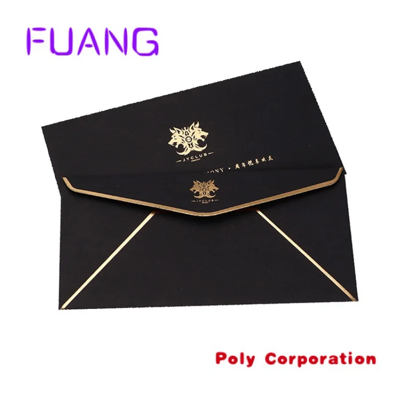 

Custom Custom black cardboard recycled envelope hotel key card envelopes with golden foil logo letter premium envelope paper kr