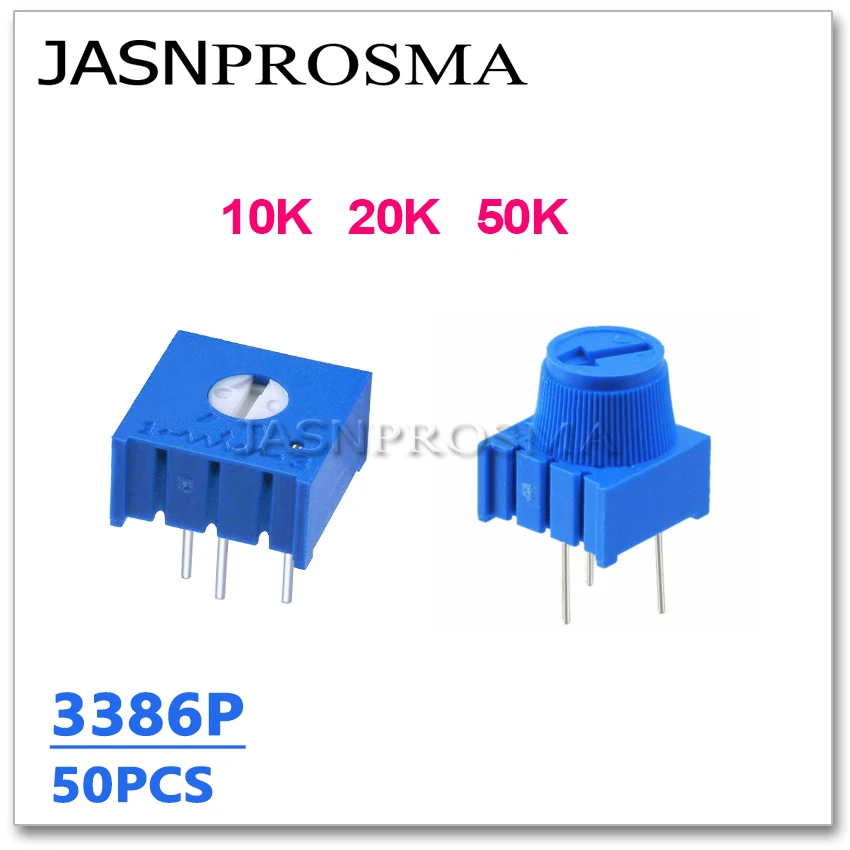 JASNPROSMA-Potenciômetro Ajustável com Botão, Resistor de Aparador, Original, 3386P, 10K, 20K, 50K, 103, 203, 502, OHM, 3386P-1-103LF, 50PCs