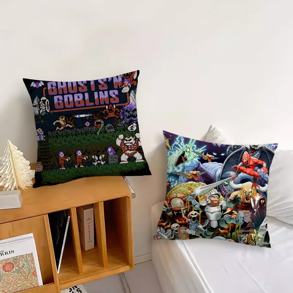 Goblins N'Ghosts Game كيس وسادة للأريكة بجانب السرير وطاولة غرفة النوم ومسند الظهر وسادة مكتب المعيشة المطبوعة مربعة متعددة #1