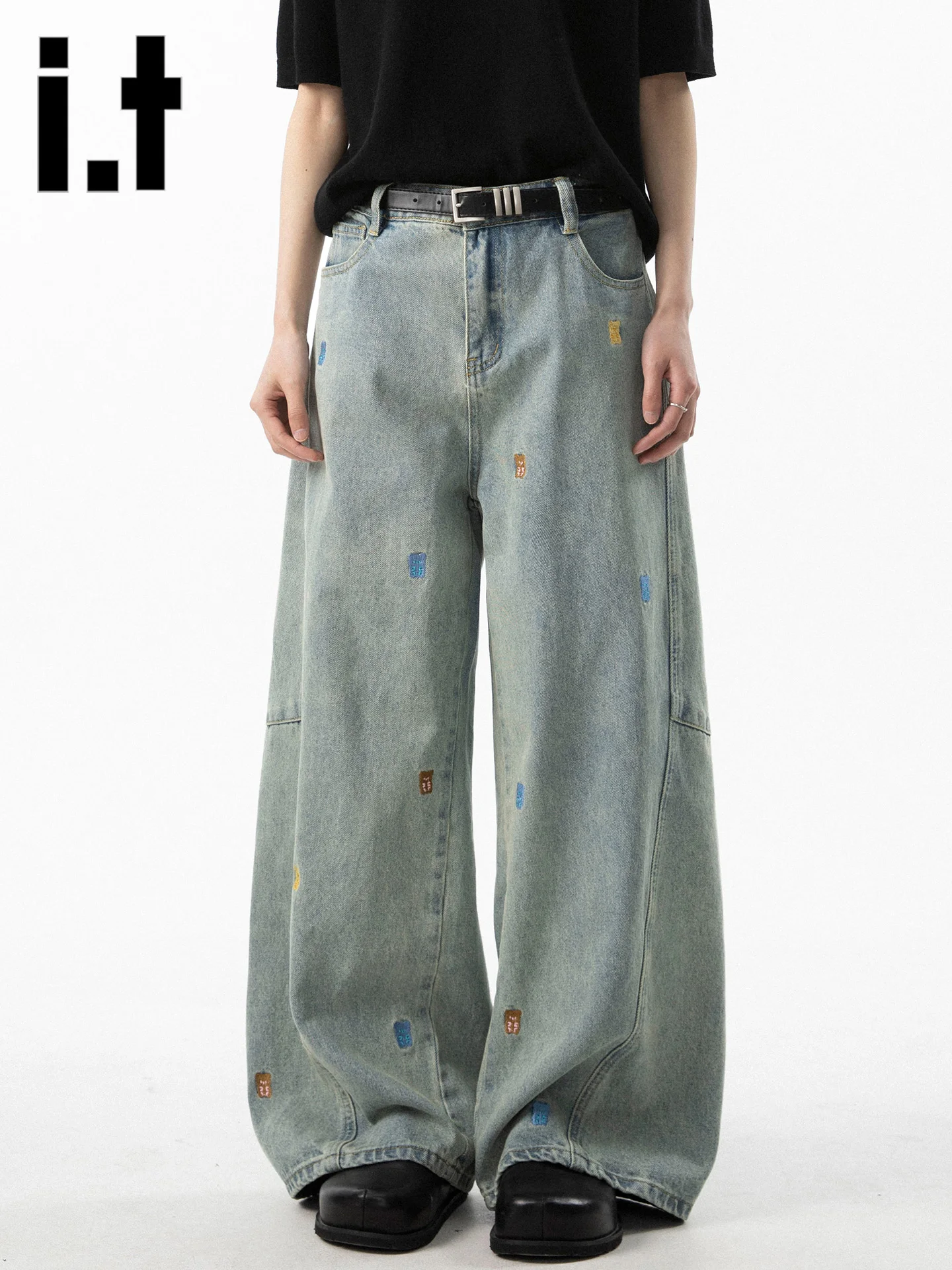 Calças Jeans de Perna Larga Bordadas da Moda para Homens e Mulheres, Estilo 2026, Nova Chegada, Calças Casuais de Algodão Den...
