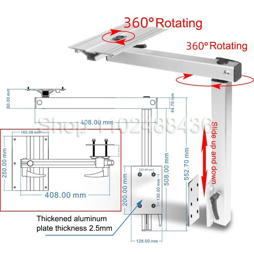 Caravanaccessoires Aluminium tafelpoot beweegbaar draaibaar en in hoogte verstelbaar voor camper camper camper