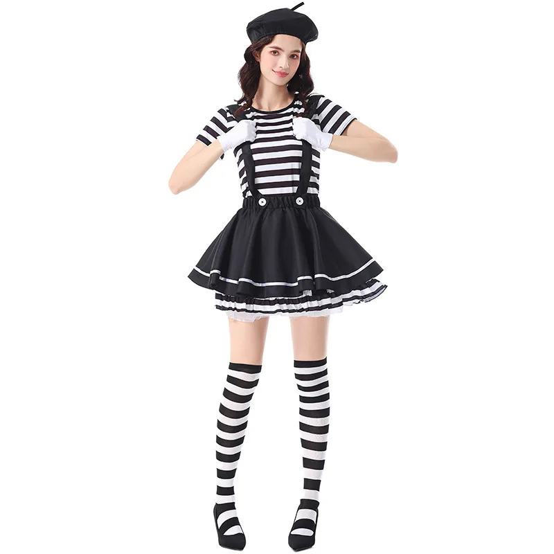 Déguisement Mime Femme – Rayures, Béret et Gants – photo 6