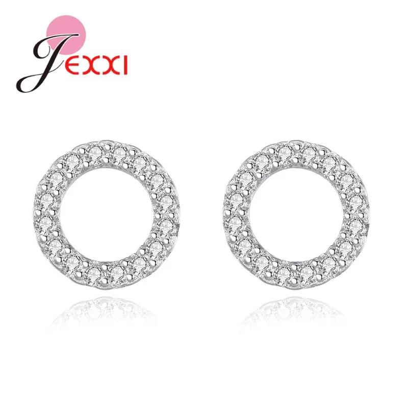 925 Sterling Silver Jewelry Sets New Trend Full Rhinestone Cubic Zircon Paved Circle Shape Earrings Necklace Ring