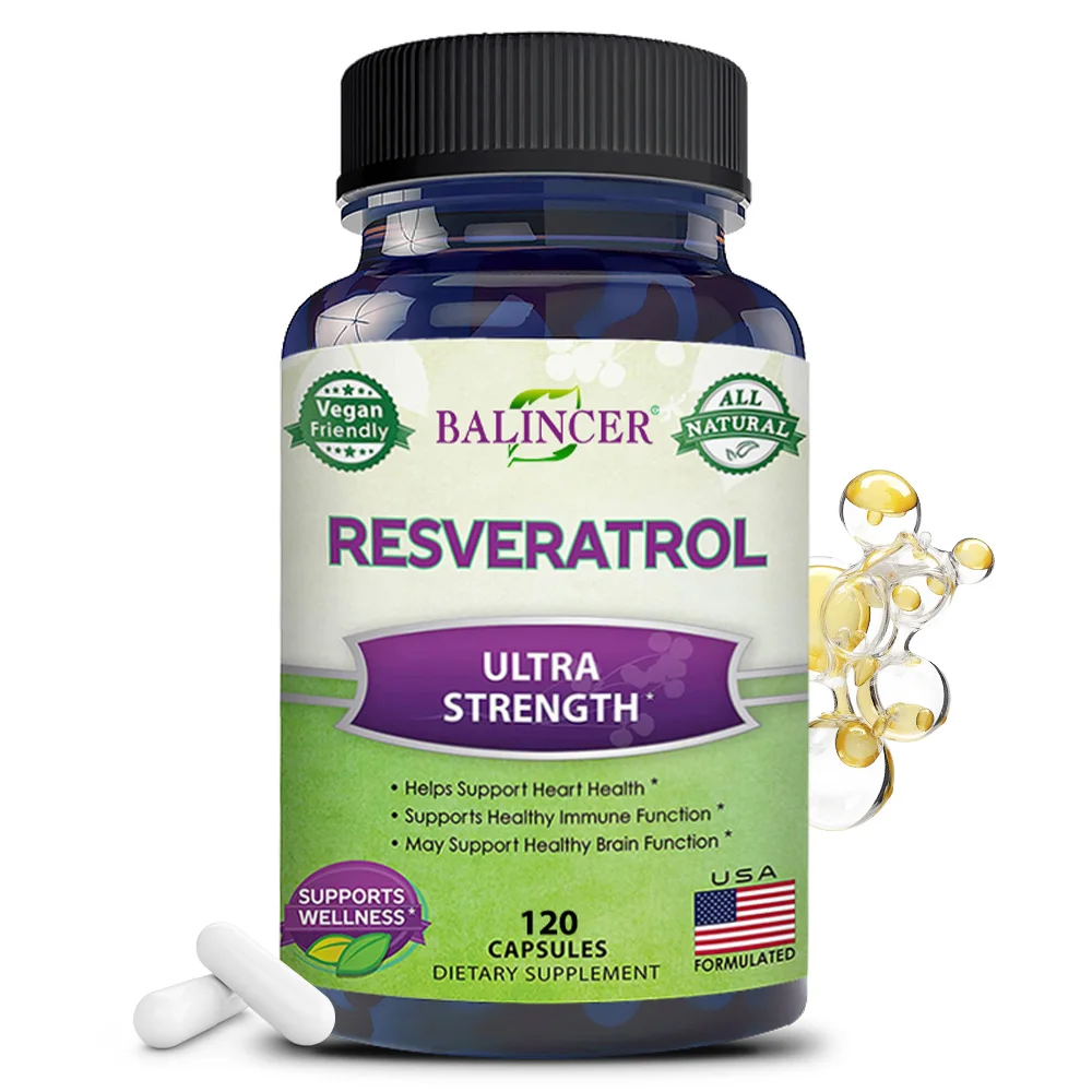 

Resveratrol Capsules - 30/60/120 Capsules - 1000mg - Helps Heart Health and Overall Wellbeing, Antioxidant Supplement