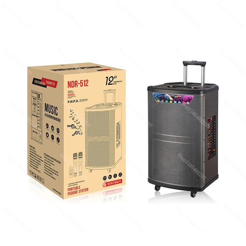 

NDR-512 Trolley Bluetooth Speaker 12 Inch Speaker High Power Square Dance Card Slot Dual Wireless Microphone