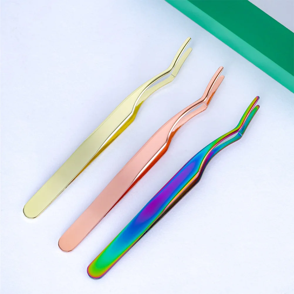 2Pcs Metal Eyelash Tweezers with Curved Tip for Women Easy Maneuver Into Any Direction Or Angle Rose Gold Eyelashes Tweezers
