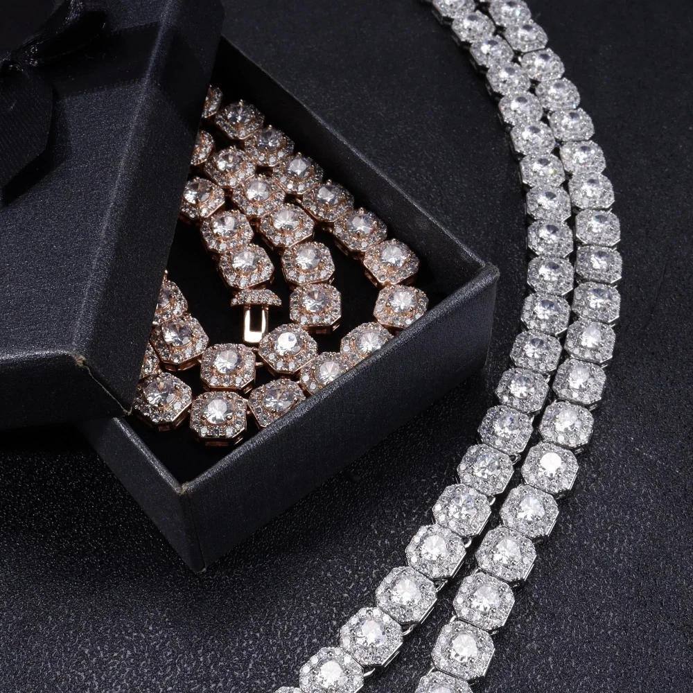 Charm Fashion Jewelry For Women Ice Out Big Cubic Zircon Tennis Chain Icy Square Luxury Necklace Wedding Gifts Accessories
