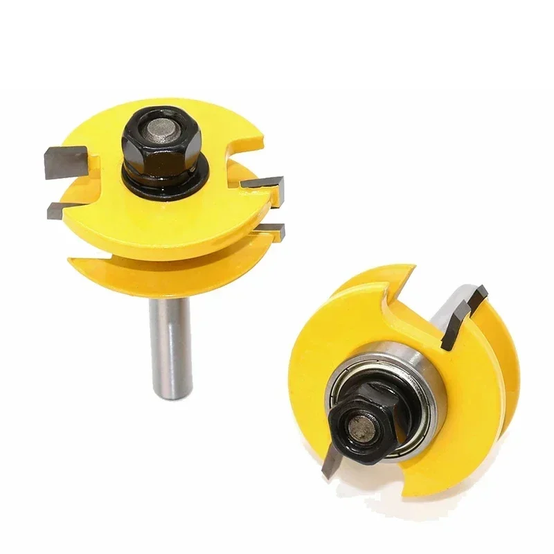 1/4" 2pcs Small Rail and Stile Router Bit Set Door Window Woodworking Knife Tenon Cutter for Wood Milling Tools