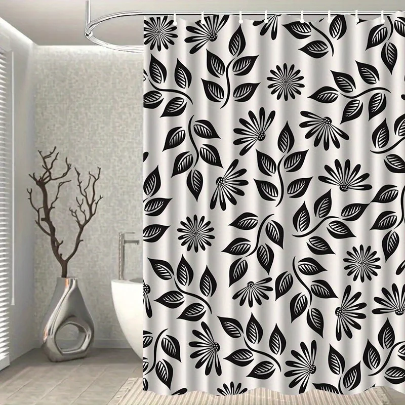 

1 шт. Занавеска для душа с простым узором в виде листьев, полиэфирная ткань, можно стирать в машине, с крючками, подходит для декора ванной комнаты.