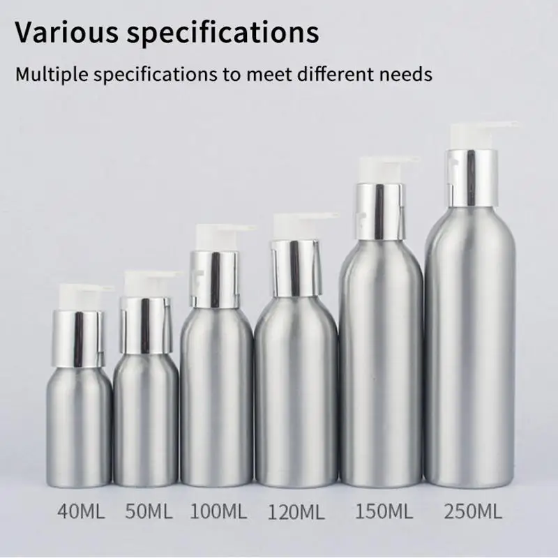Aluminium Pump Bottle 40-200ml Refillable Travel Container for Cosmetic Lotion Shampoo Portable Leakproof Dispenser