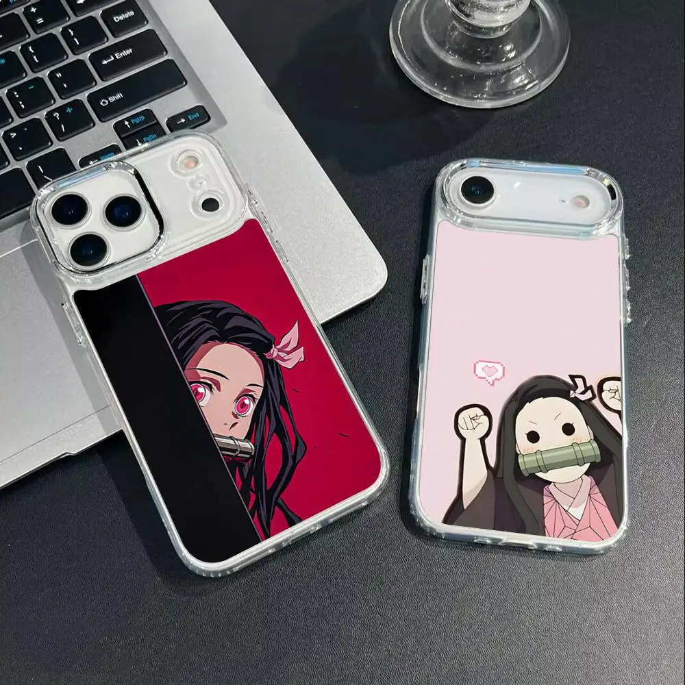Demon Slayer Nezuko Kamado Cartoon Handyhülle für iPhone 17 16 15 14 13 12 11 Pro Max Xr Air Plus Silikonhülle Silber Hart