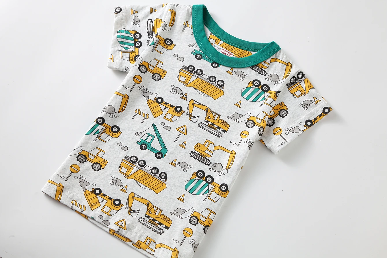 Sommer Neuer Stil Jungen 1-8 Jahre Alt Reine Baumwolle Pyjama Cartoon Baufahrzeug Dünner Kurzarm-Shorts Kinder Hauskleidung Set – Detail 6