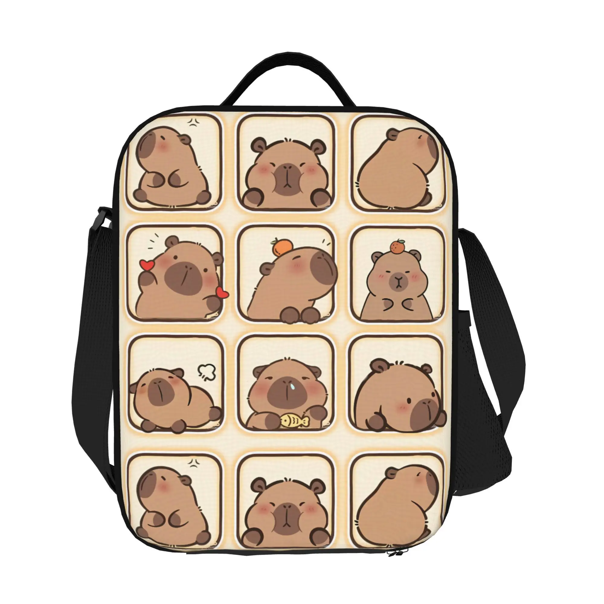 Capybara Backpack - Cute Capybara Face & Poses Design with Hearts Capybara Ears, Durable Square School Bag