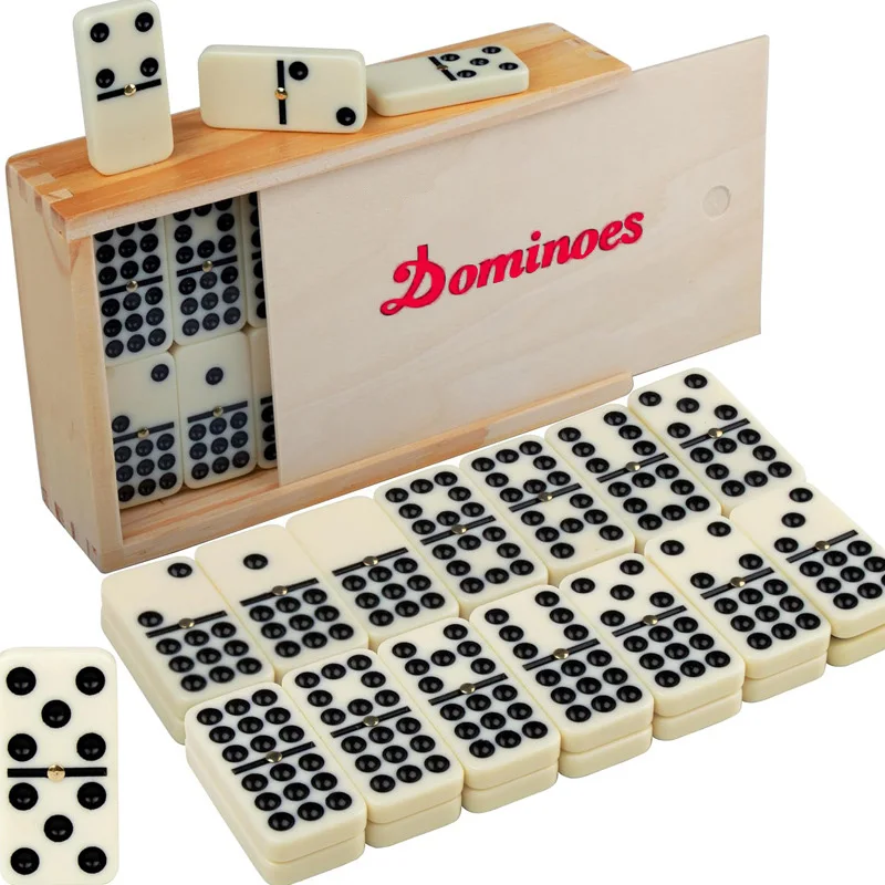 55 PCS Dominoes Set for Adults Classical Board Games Double 9 Dominos Game Set with Spinner 55 Tiles with Wood Case 2-7 Players