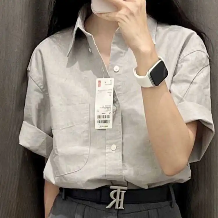 

Новая летняя женская свободная рубашка из чистого хлопка в корейском стиле, универсальная, для собеседований, модель Ele Aosphere, малого размера.