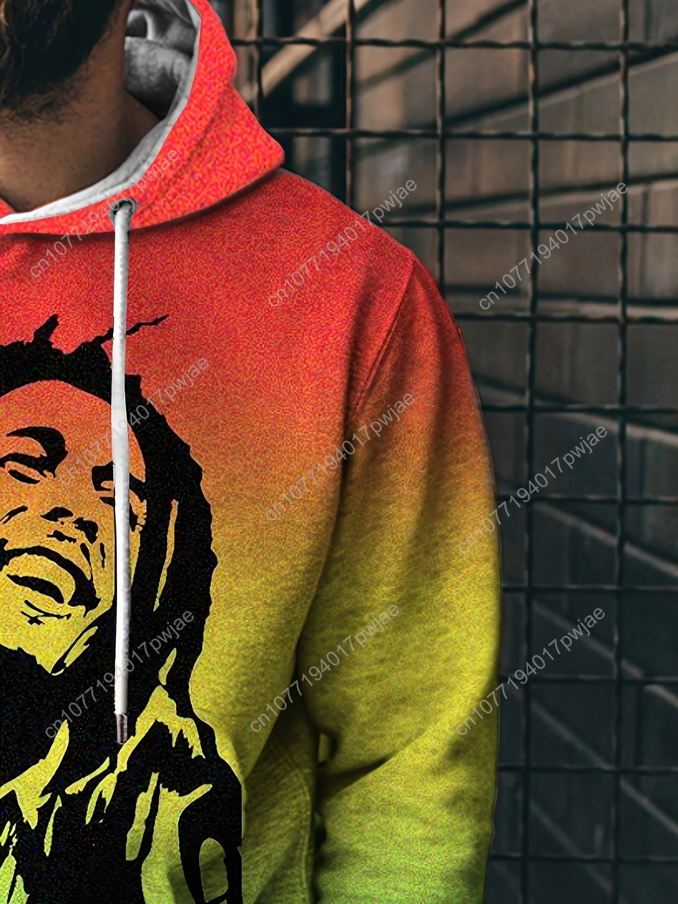 Men's Casual Hoodie with 3D Printed Singer Portrait, Retro Abstract Gradient Pattern, Long Sleeve Hooded Sweatshirt with Drawstr