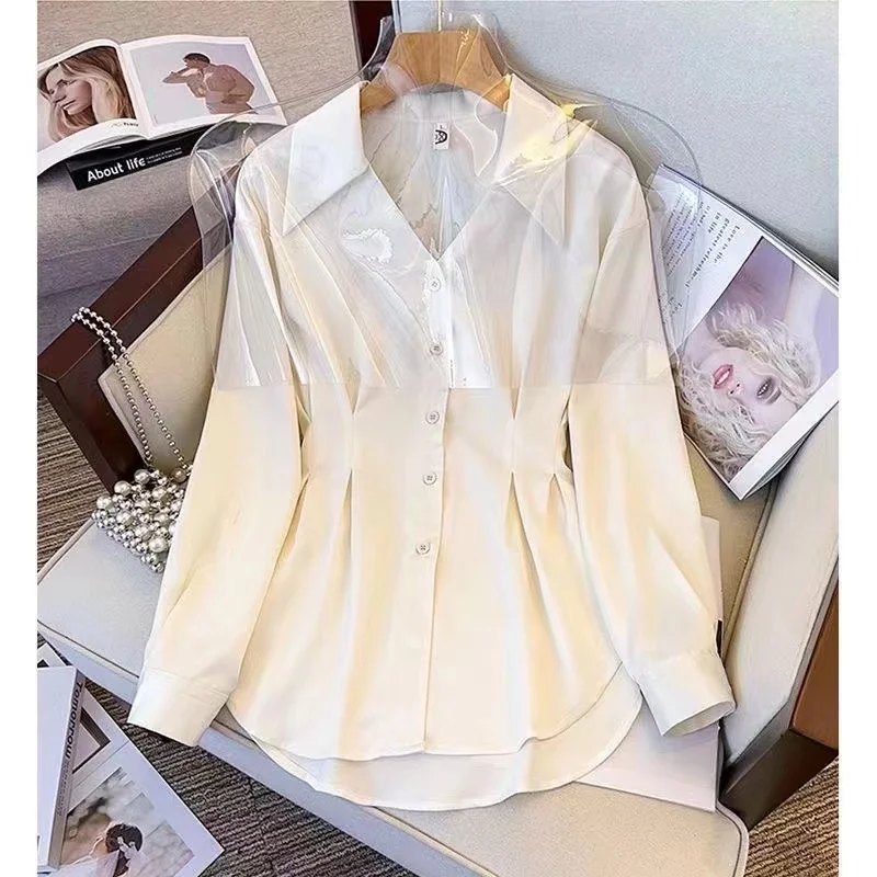 

plus Size Women's Spring New Sle Loose Fit Long Sve irt Versatile Slimming Design Collar Button up Casual Top