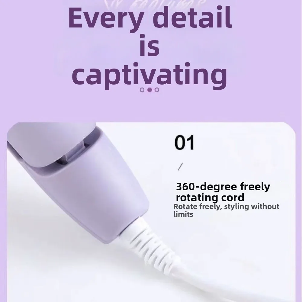 32mm French-style Egg Roll Curling Iron Clamping Portable Handle Hair Styling Tool Negative Ion Function Purple