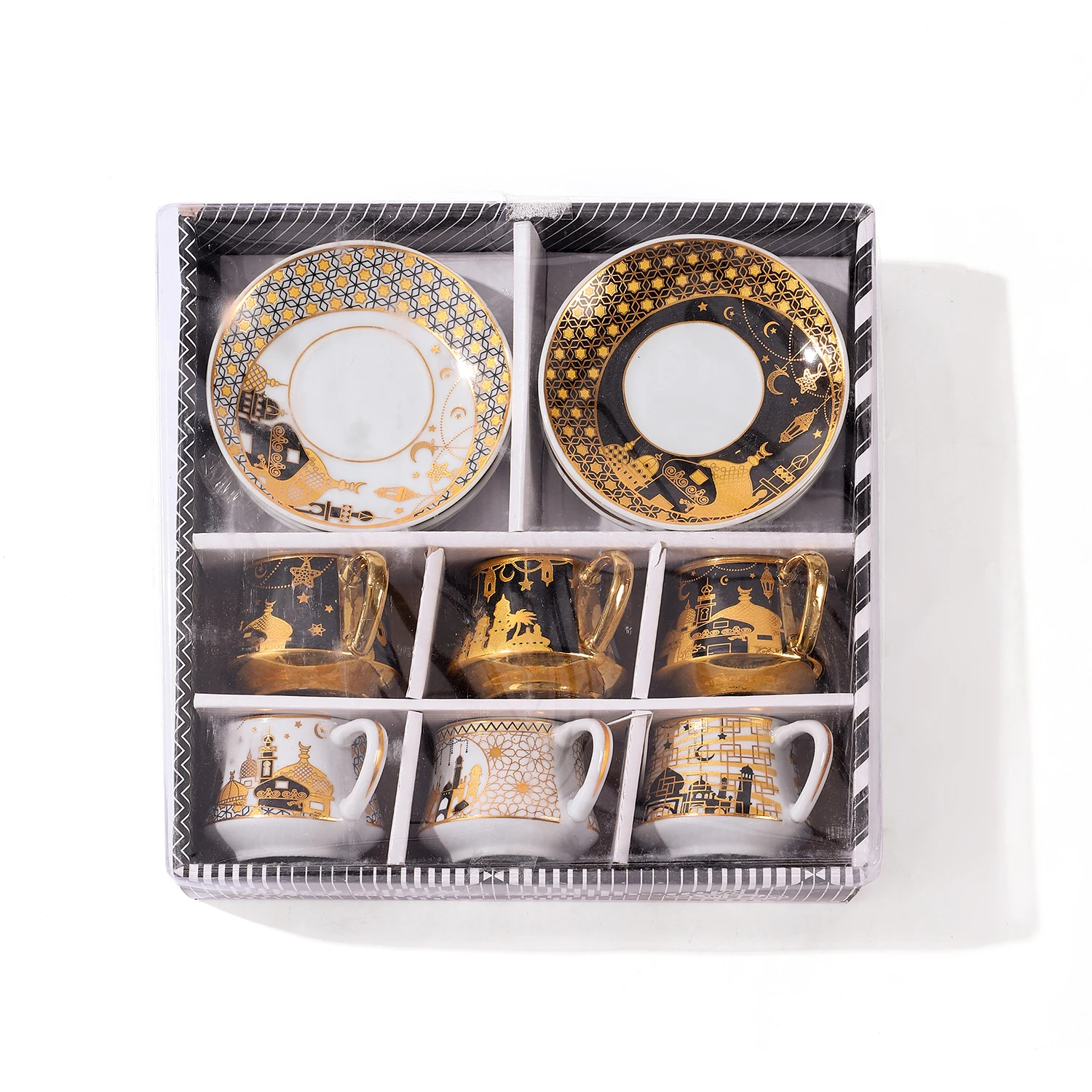 6 Ceramic Coffee Cups and Saucers Set Duplex French Afternoon Tea Ceramic Espresso Cups