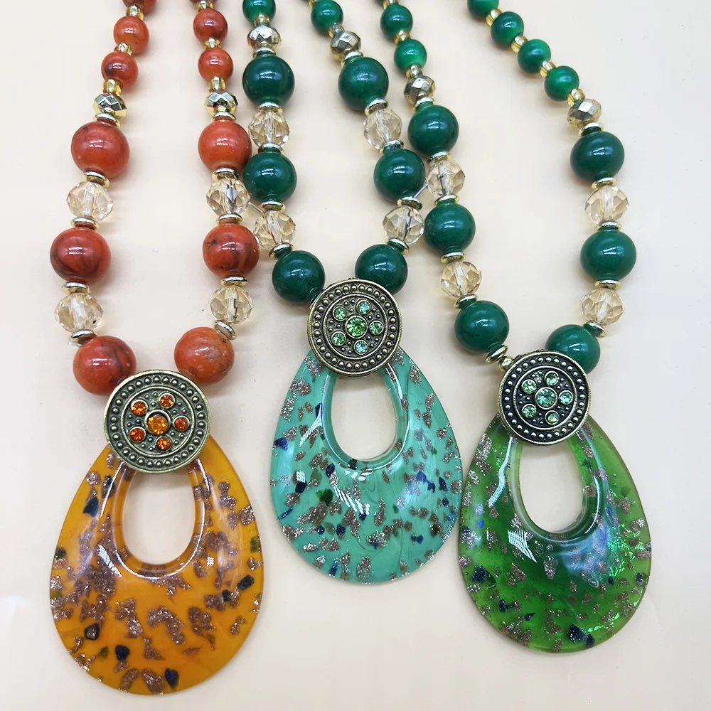 1PCS Charm Colorful Water Droplet Pendant Necklace For Women Glass Beads Sweater Chain Handmade Murano Jewelry Gift