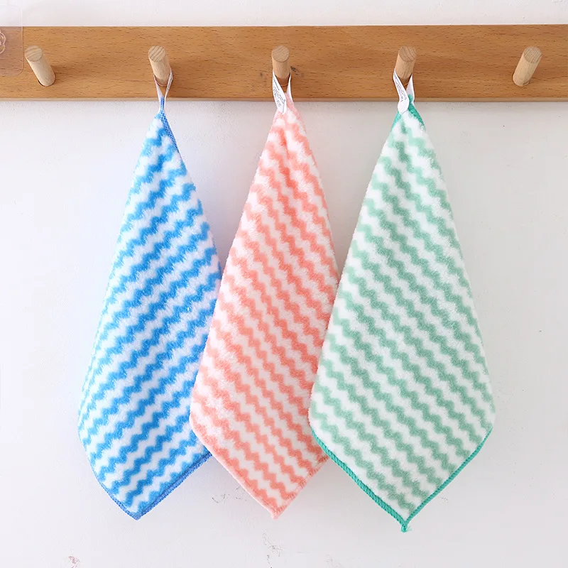 

New Thickened Absorbent Coral Velvet Cationic Stripe Kitchen Household Cleaning Dishwashing Cloth