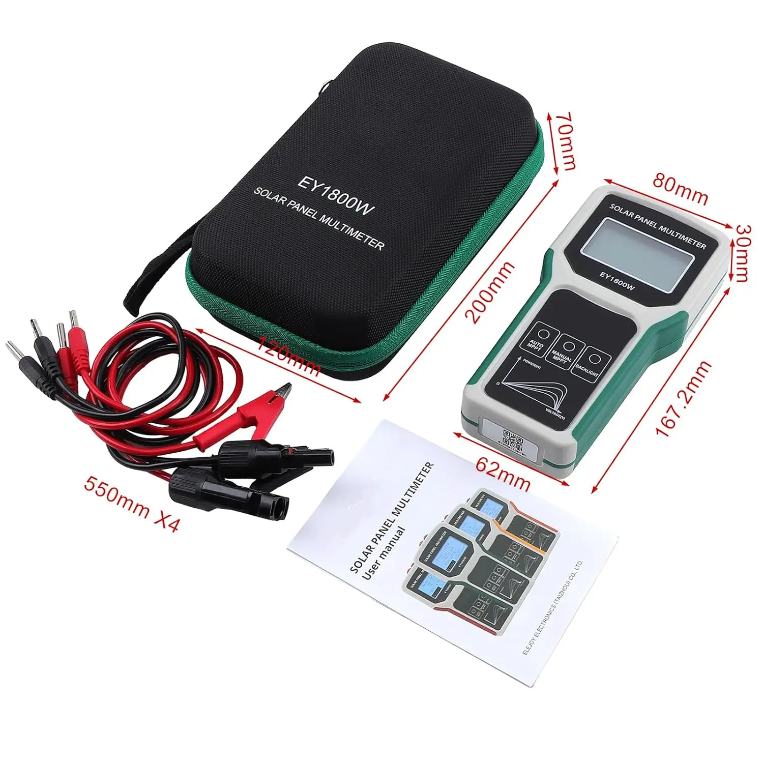 EY1800W Solar Panel Tester MPPT Photovoltaic Panel Multimeter, Upgraded Measuring Range (5~1800W, 20~120V, 0~60A), MPPT Tools