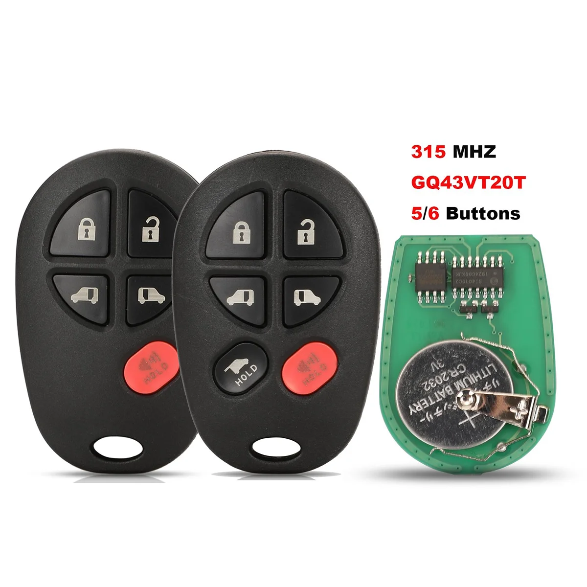 

Remote Control Car Key for Toyota Sienna 2004 2005 2006 2007 2008- 2018, Replacement Fob 5 6 Buttons - FCC ID: GQ43VT20T