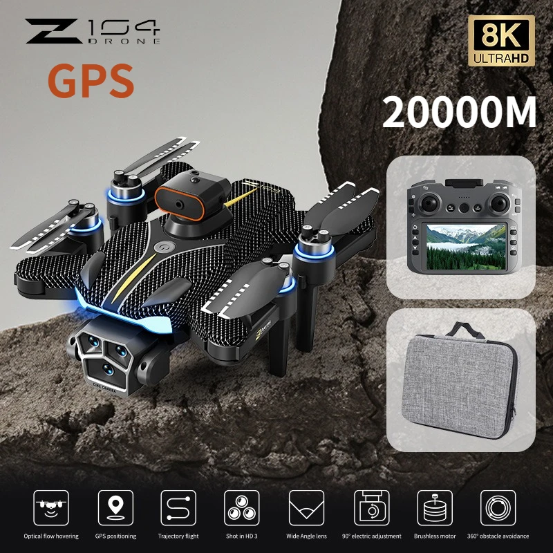 Z104 8K HD Drone 4.3 inch Screen Controller Automatic GPS Return Obstacle Avoidance Brushless Motor 20000M RC Quadcopter Toys