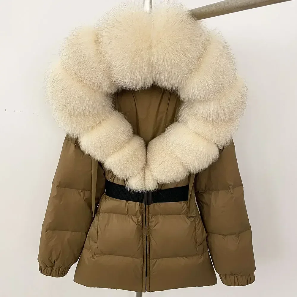   2024ฤดูหนาวปักเป้าแจ็คเก็ตผู้หญิงขนสุนัขจิ้งจอกจริงHoodedหนา90% เป็ดสีขาวลงเสื้อหญิงParkasกันน้ํา