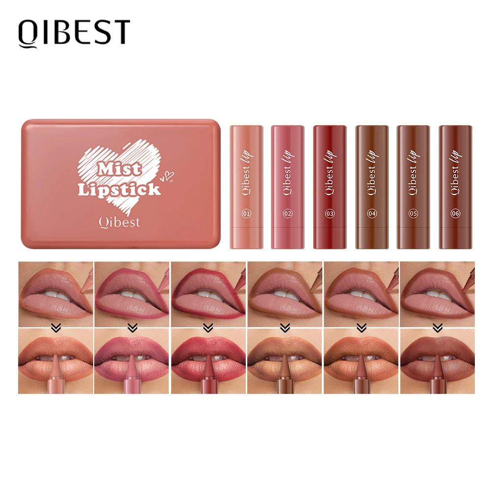 QIBEST długotrwała, łatwa w kolorze matowa pomadka do ust ołówek naturalny wodoodporny, odporny na pot zestaw konturówek do ust