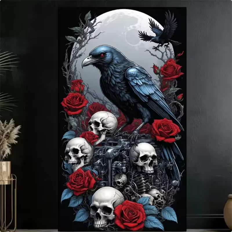DIY 5D Diamond Painting Full Drill Bird Black Crow Skull Rose Diamond Mosaic Hand Inlaid Rhinestones Embroidery Home Decor Gift