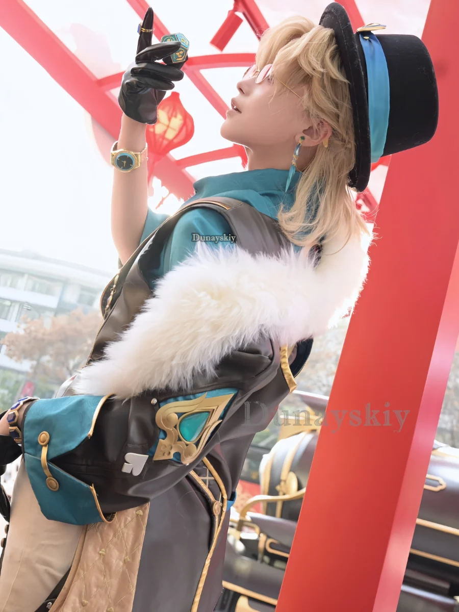 Game Honkai Star Rail Cosplay Aventurine Costume With Watch Props Uniform Honkai Sha Jin Cosplay Men Costume Wig Halloween