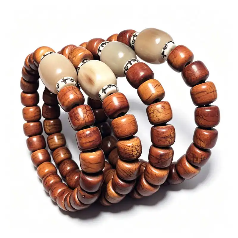 Tibetan Bracelet Stretch Old Color with Barrel Ox Horn Spacer for Man Woman BB-032 - view 2