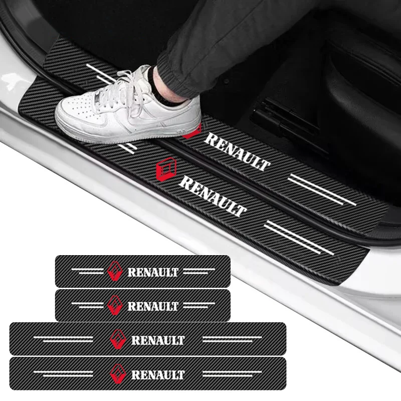 New 4PCS Carbon Fiber Car Sticker Auto Door Threshold Waterproof For Renault Megane 2 3 Duster Logan Clio 4 Scenic 2 Captur