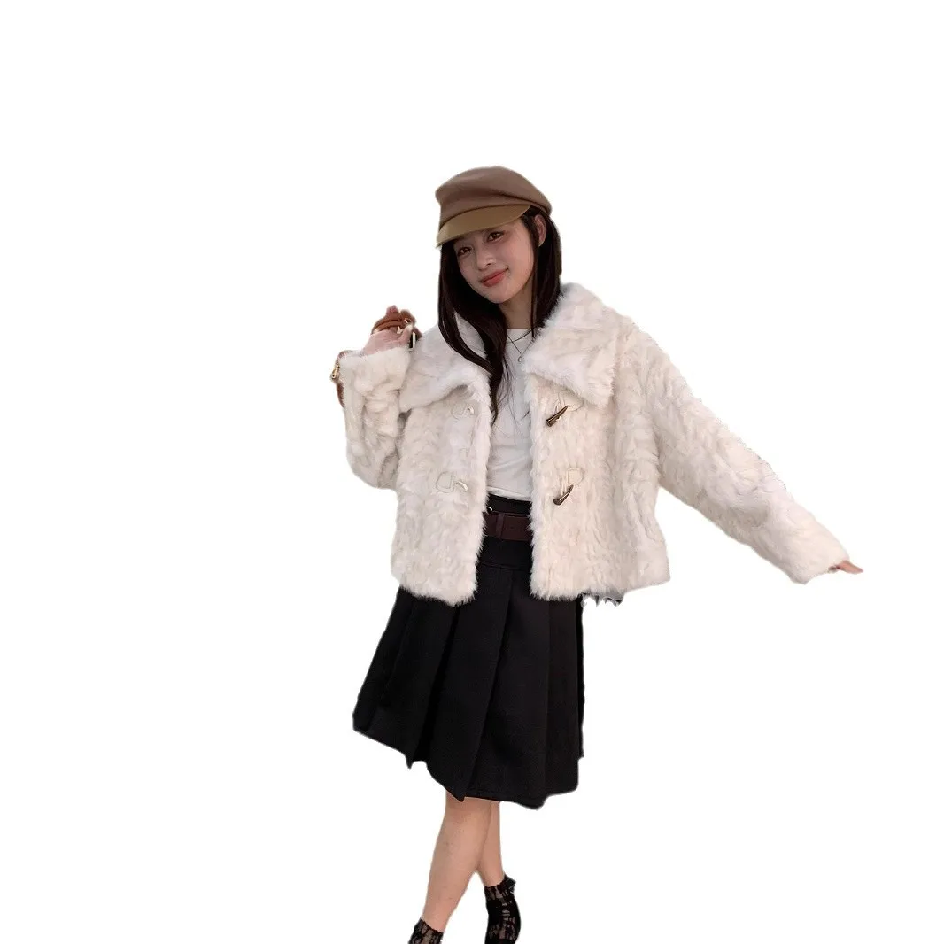 Shirt Rhyme Imitation Small Beard Cute Girl Winter Thickened Wool Coat Women's Lapel Environmentally Friendly Fur Advanced