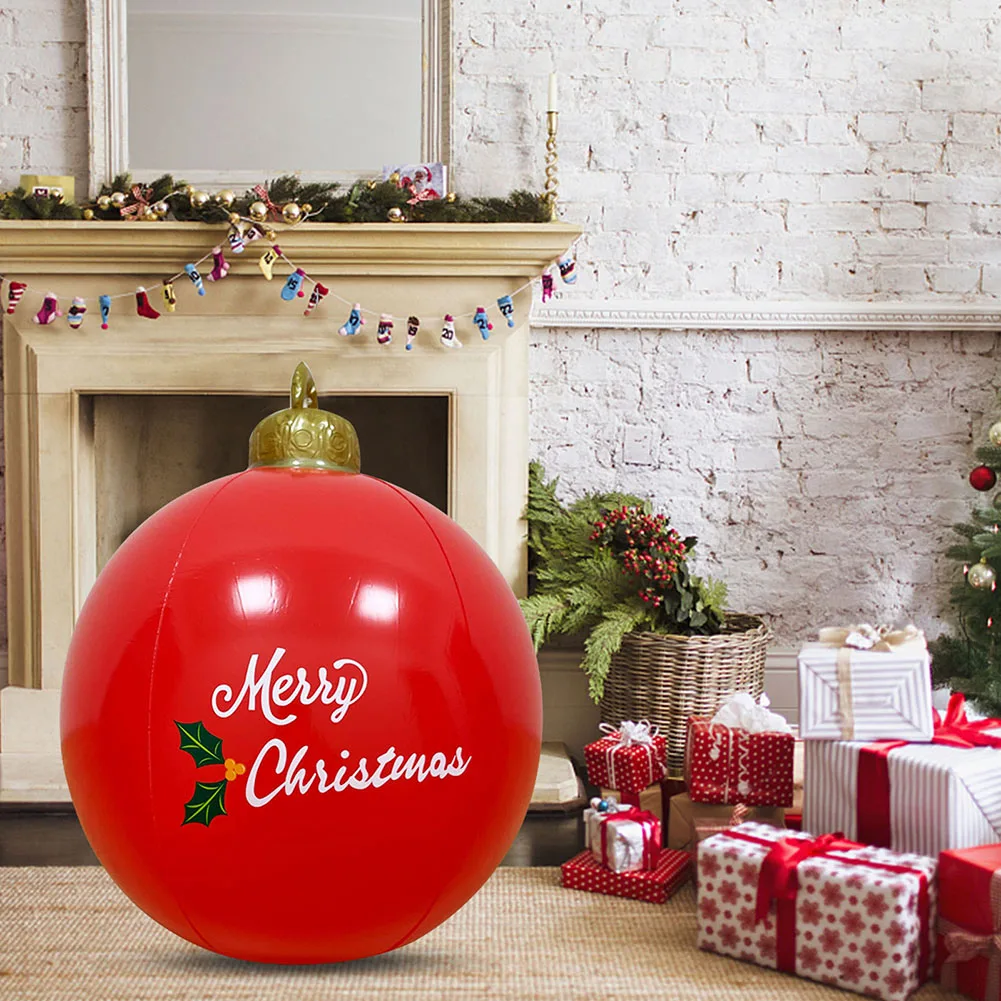 60cm Outdoor Christmas Inflatable Decorated Ball PVC Giant Big Large Balls Xmas Tree Decorations Toy Ball Without Light