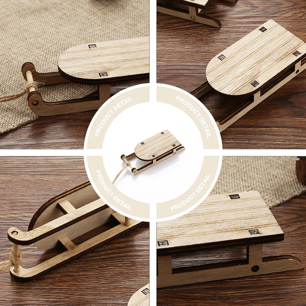 

5pcs Wooden Sleigh Miniature Tabletop Ornament Christmas Decor For Home Party Multi-Elements Design Festive Atmosphere Mini Wood