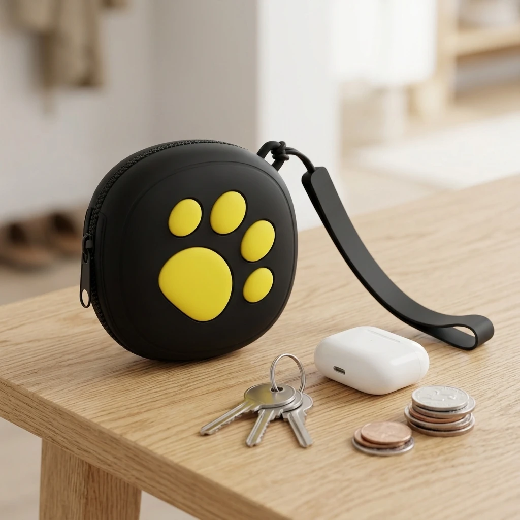 Silicone Cat Paws Key Pouch Mini Earphone Storage Bag with Wrist Strap Water Resistant Compact for Travel Outdoor Daily Commute