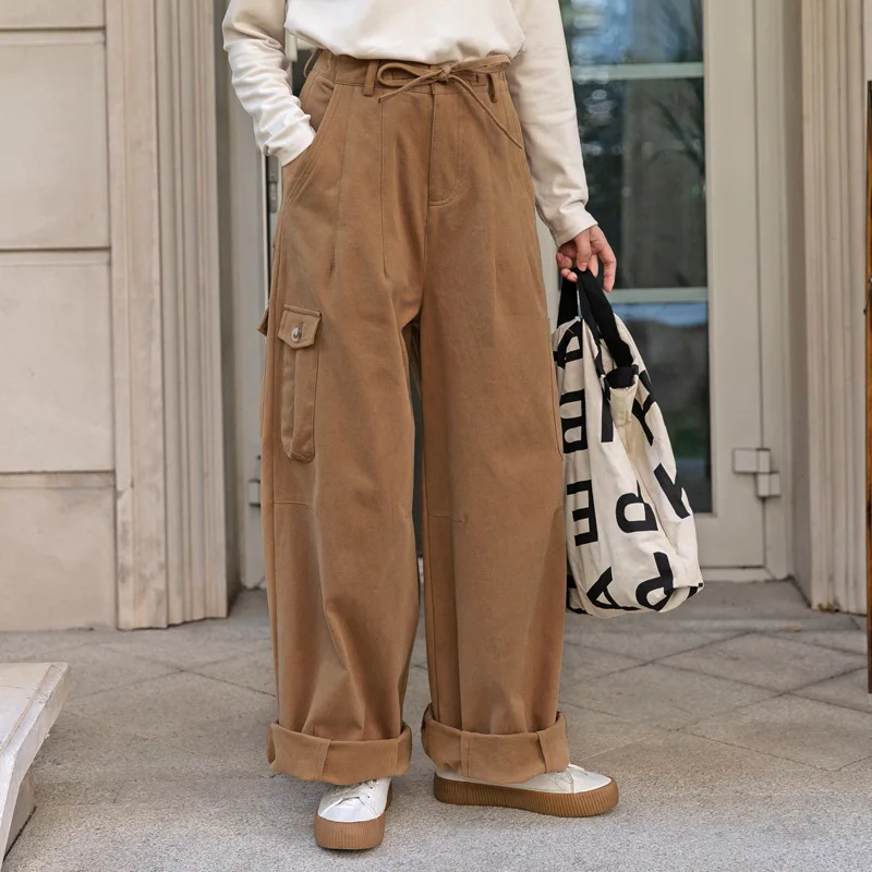 Japanese Fashion Women Cargo Pants 2023 Vintage Corduroy Drawstring High Waist Y2k Streetwear Korean Harajuku Baggy Trousers