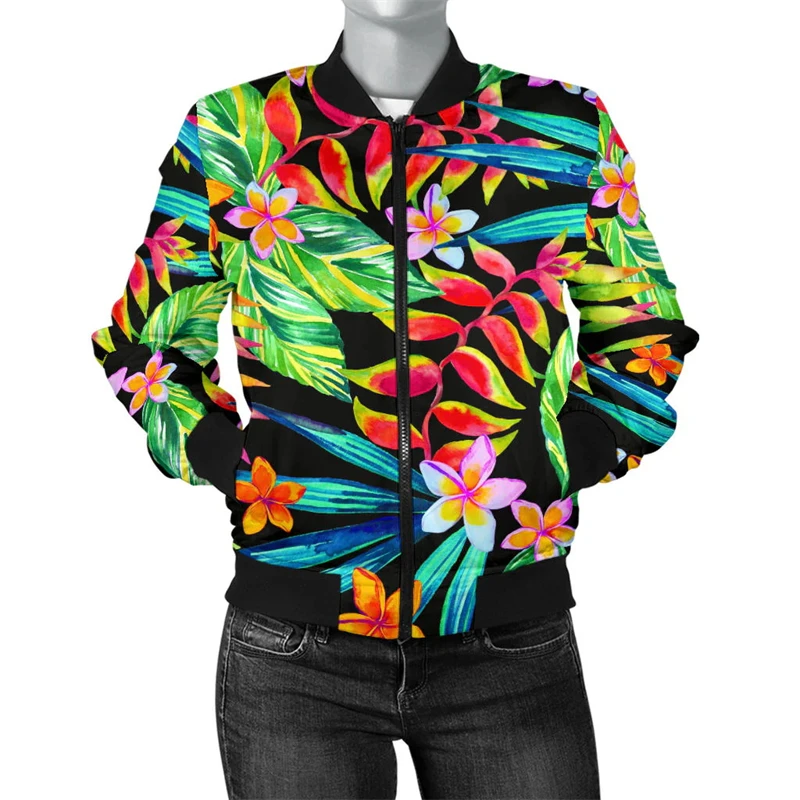 Retro Hawaiian Flower Zipper Jacket Men 3d Printed Plants Graphic Bomber Sweatshirts Tops Long Sleeves Unisex Oversized Coats